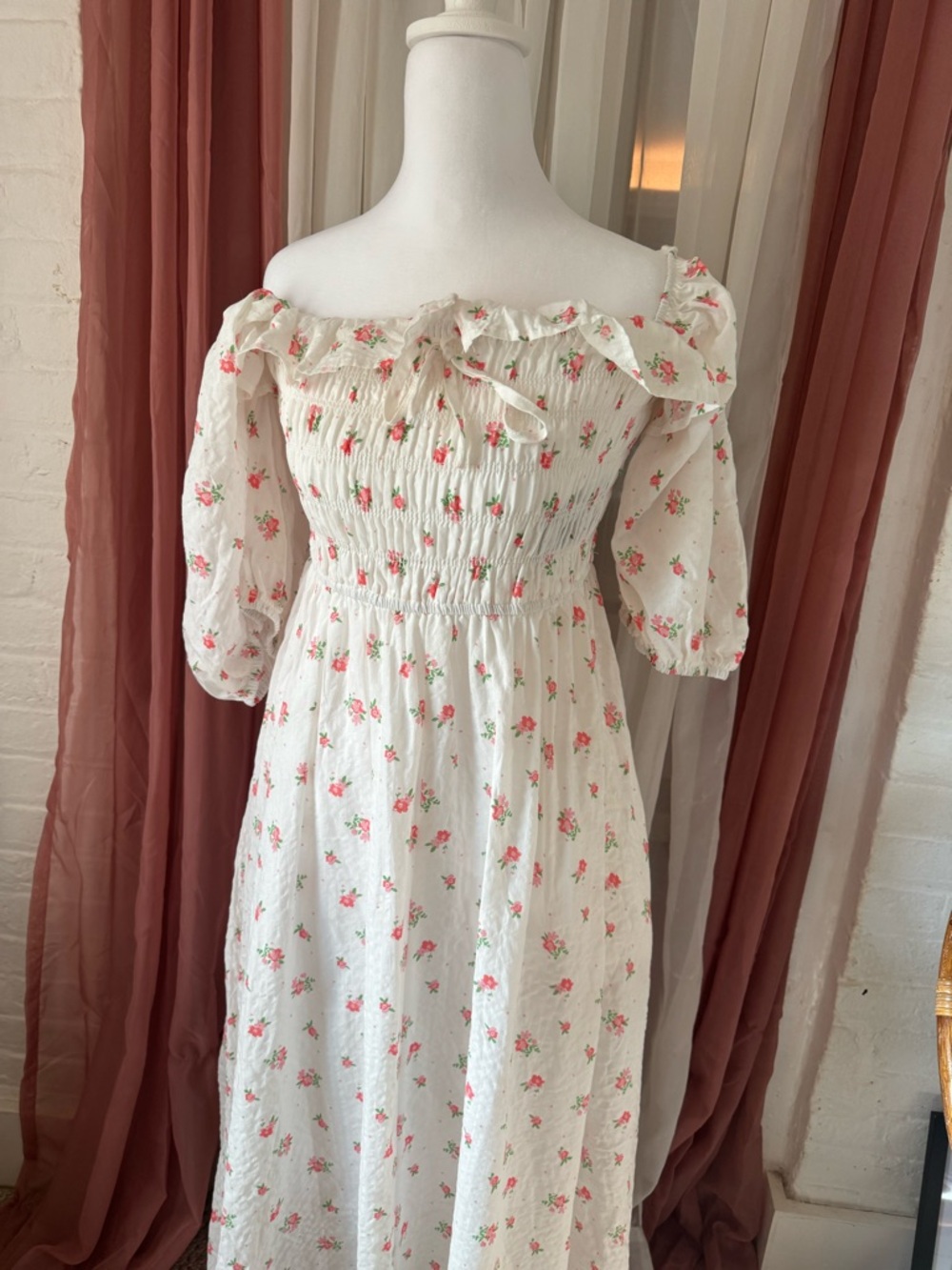 White Floral Off-Shoulder Maxi Dress